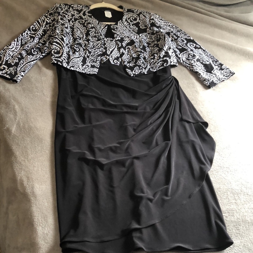 MSK Black and white dress and bolero elbow sleeves jacket